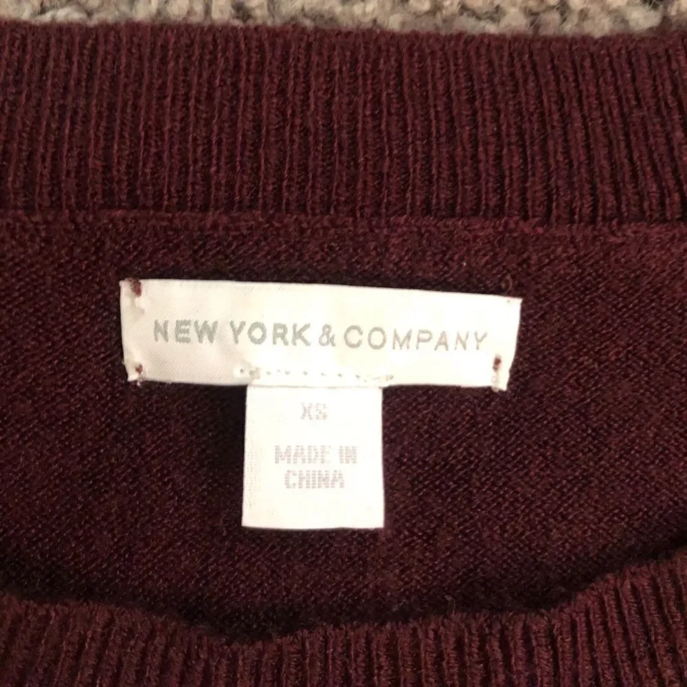 New York & Company Women's Burgundy & Silver Sweater lot 3/4 Sleeves, size S. - Picture 2 of 6
